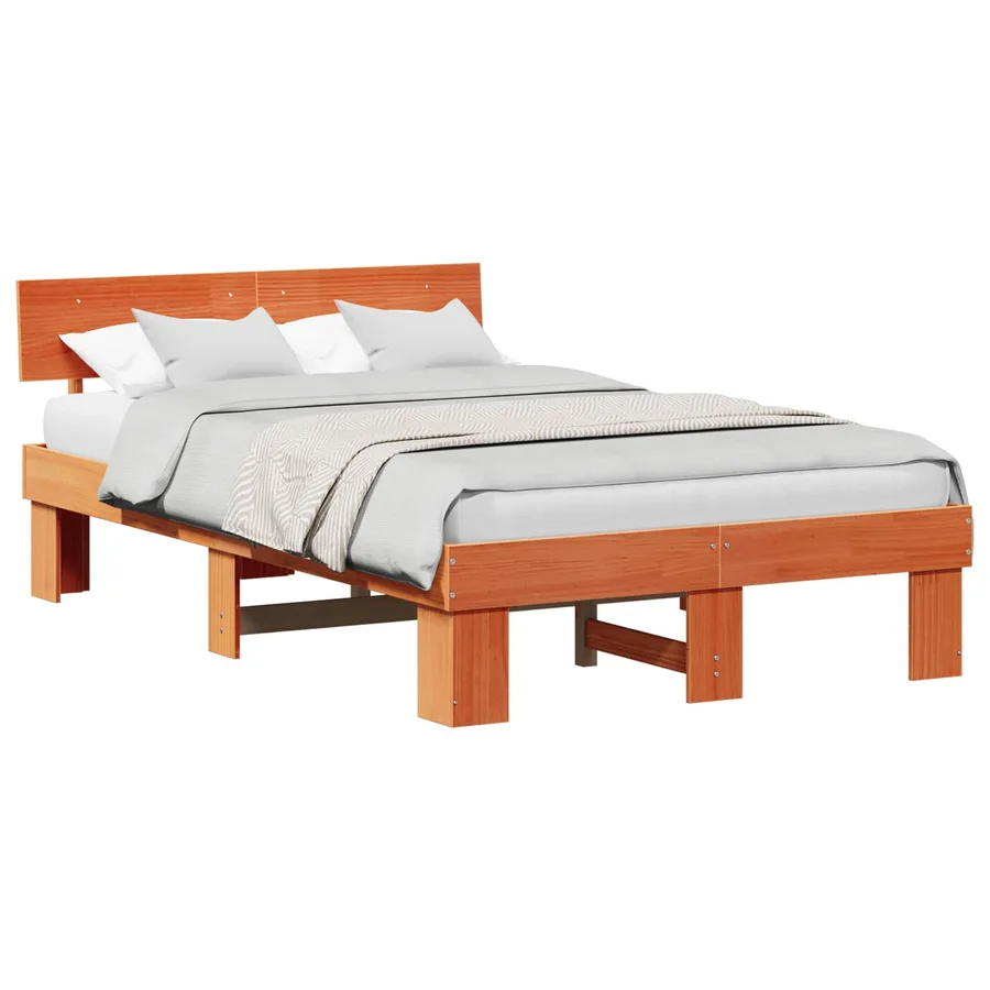 Cadre de lit avec tête de lit Brun cire 140 x 190 cm Pin massif - 2