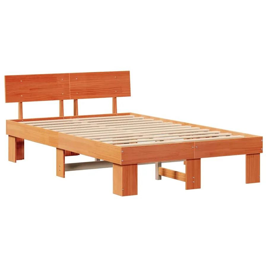 Cadre de lit avec tête de lit Brun cire 140 x 190 cm Pin massif - 4