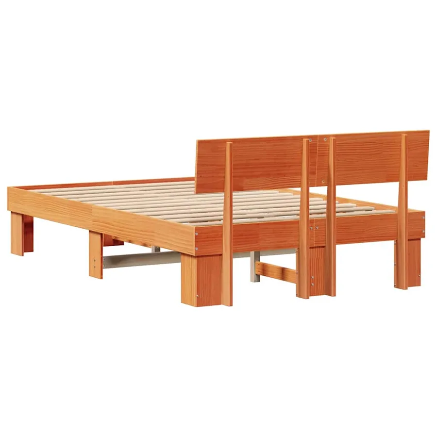 Cadre de lit avec tête de lit Brun cire 140 x 190 cm Pin massif - 7