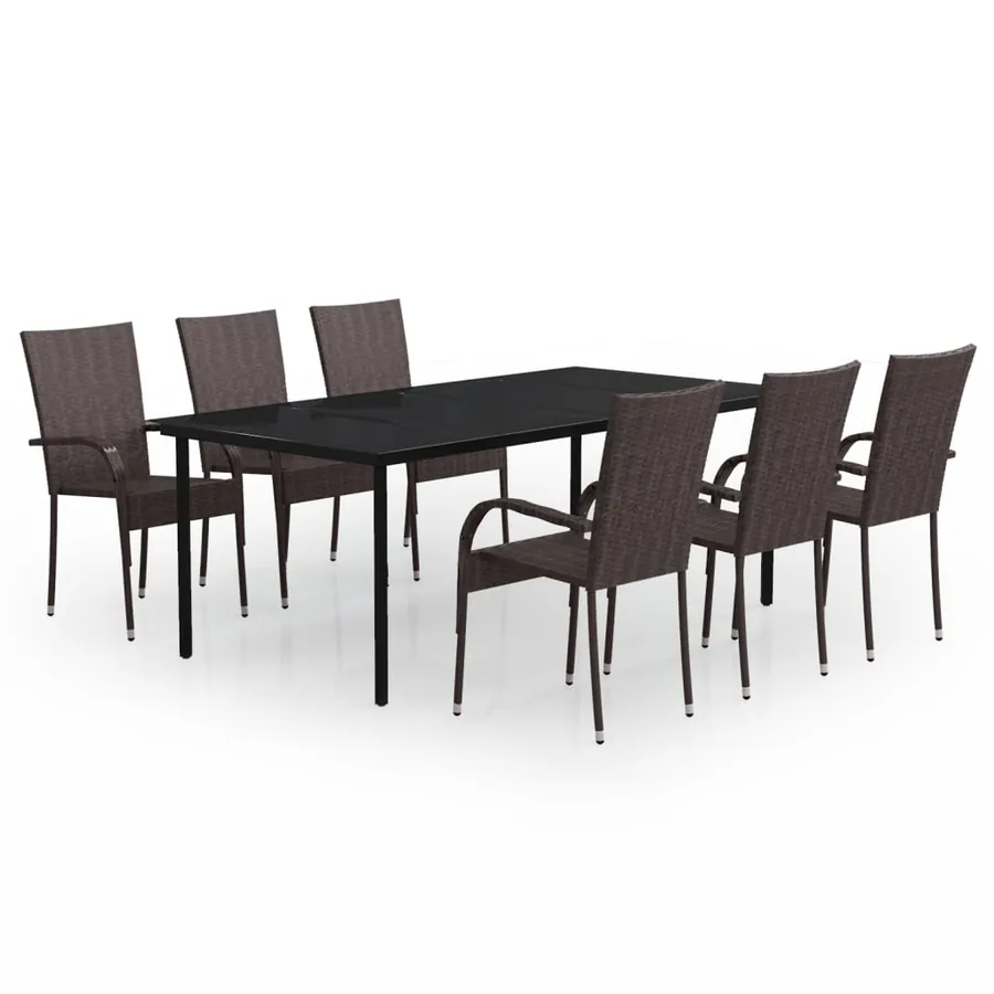 Ensemble à manger de jardin 7 pcs Marron et noir - 2