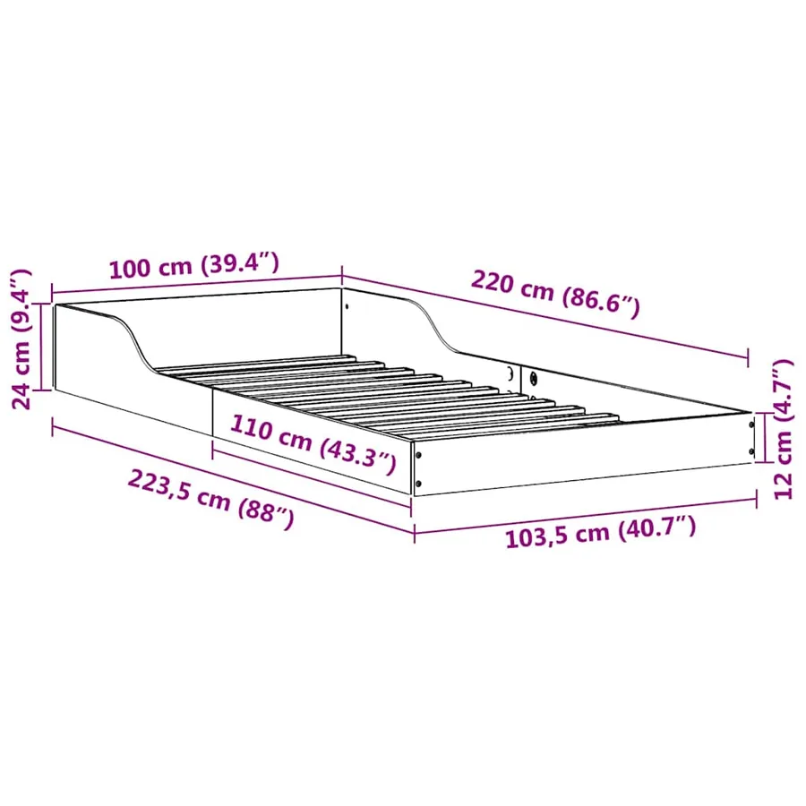 Cadre de lit Blanc 100 x 220 cm Pin massif - 11