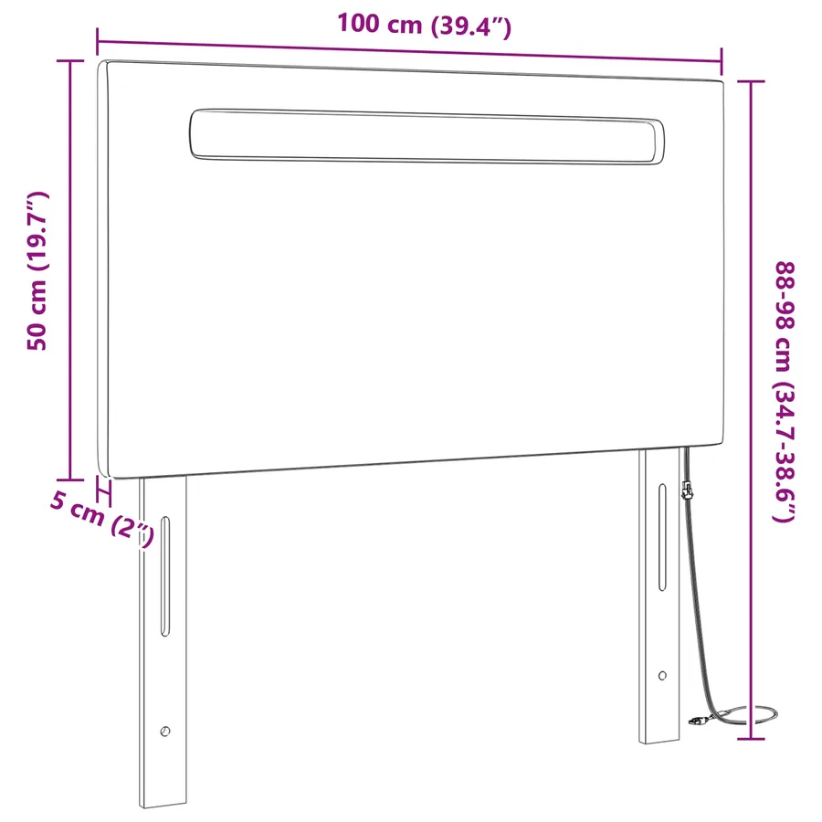 Tête de lit LED Noir 100 cm Cuir synthétique - 10