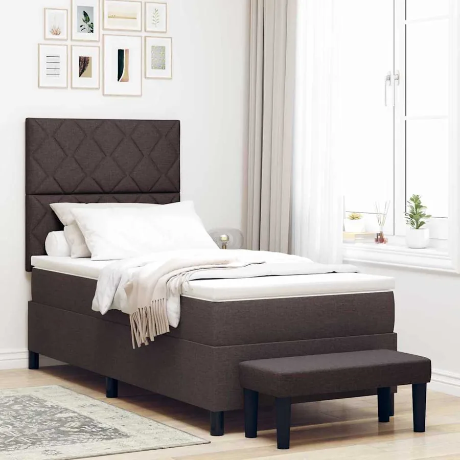 Lit à ressorts avec tête de lit Marron foncé 100 x 200 cm tissu