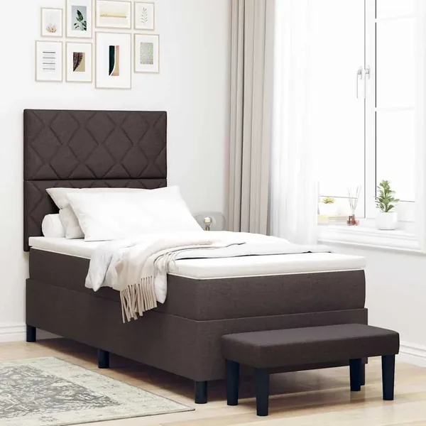 Lit à ressorts avec tête de lit Marron foncé 100 x 200 cm tissu