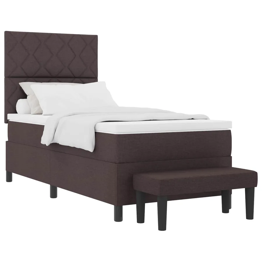 Lit à ressorts avec tête de lit Marron foncé 100 x 200 cm tissu - 2