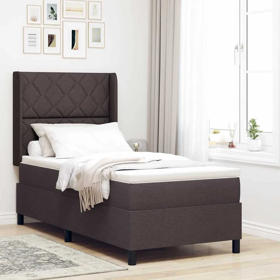 Lit à ressorts avec coussin Marron foncé 200 x 100 cm tissu