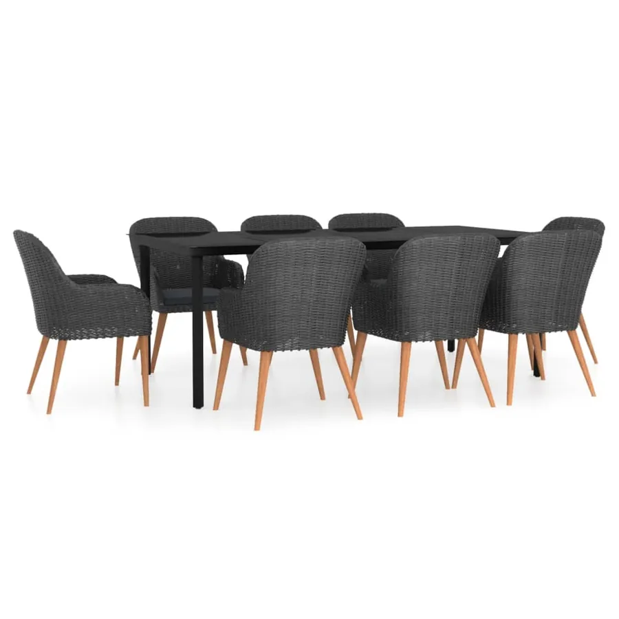 Ensemble à manger de jardin avec coussins 9 pcs noir - 2