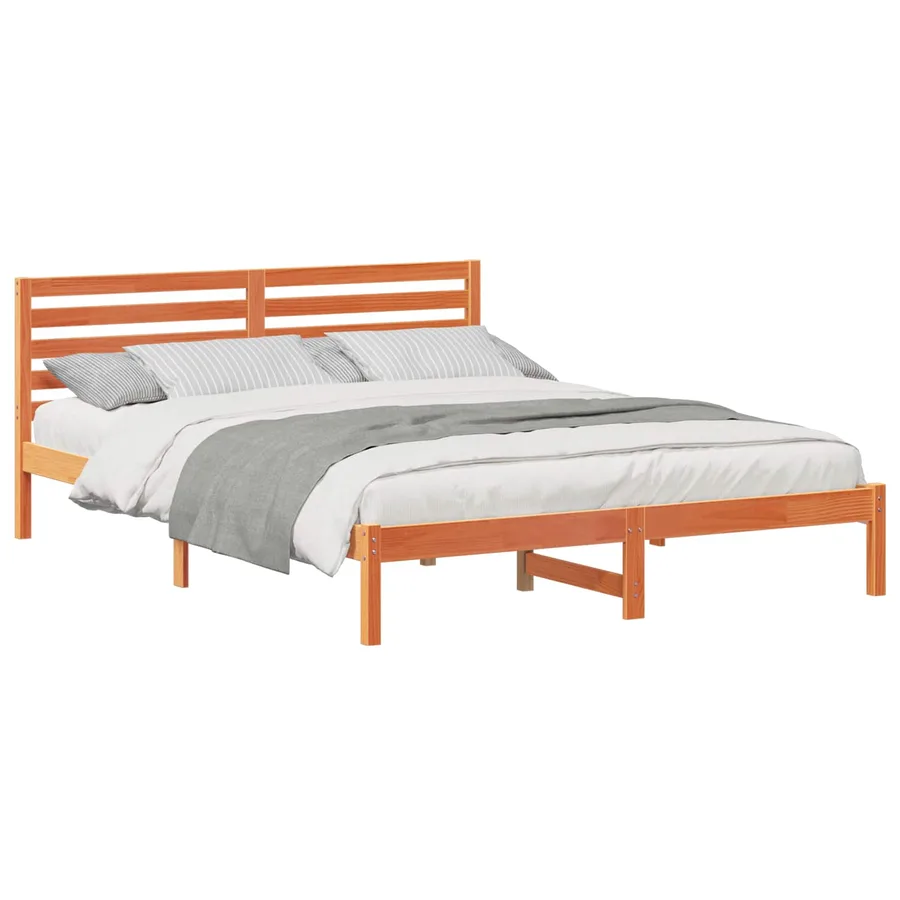 Cadre de lit avec tête de lit Brun cire 160 x 220 cm Pin massif - 2