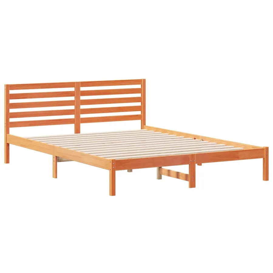 Cadre de lit avec tête de lit Brun cire 160 x 220 cm Pin massif - 4