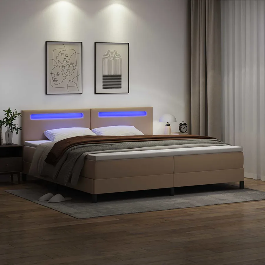 Lit à ressorts avec matelas Cappuccino 200 x 200 cm Simili cuir - 4