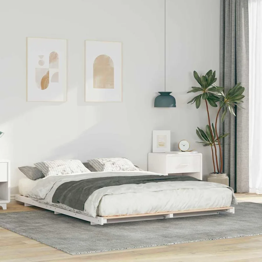 Cadre de lit Blanc 160 x 210 cm Pin massif