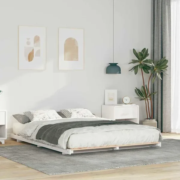 Cadre de lit Blanc 160 x 210 cm Pin massif