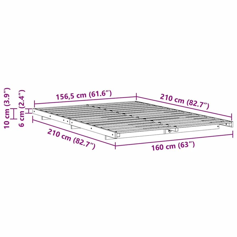 Cadre de lit Blanc 160 x 210 cm Pin massif - 8