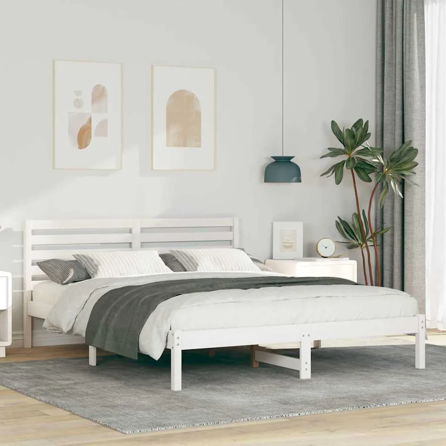 Cadre de lit avec tête de lit Blanc 150 x 200 cm Pin massif