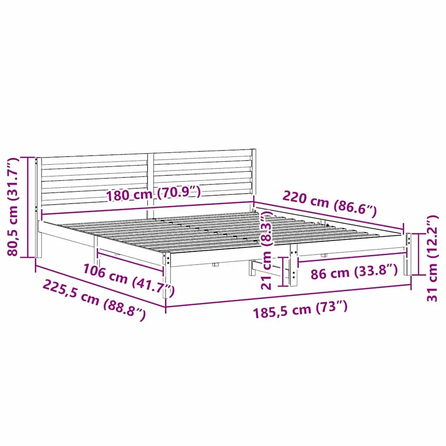 Cadre de lit avec tête de lit Brun cire 180 x 220 cm Pin massif - 8
