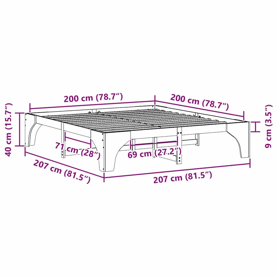 Cadre de lit Marron 200 x 200 cm Pin massif - 8