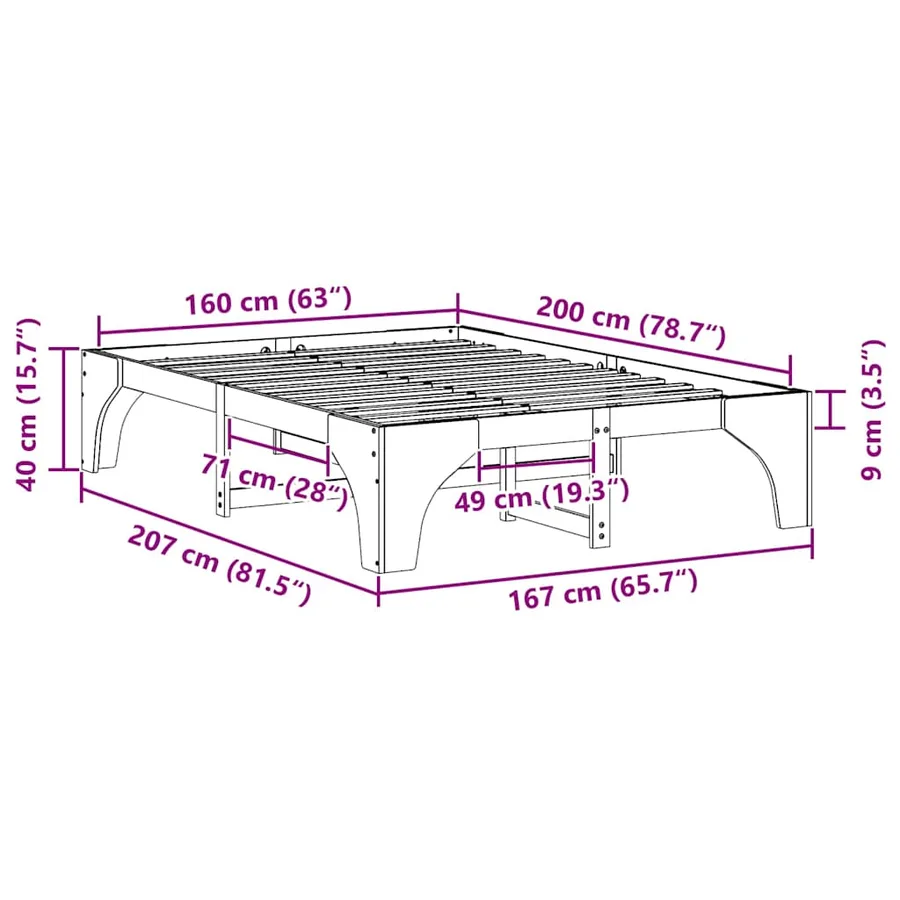 Cadre de lit Blanc 160 x 200 cm Pin massif - 8