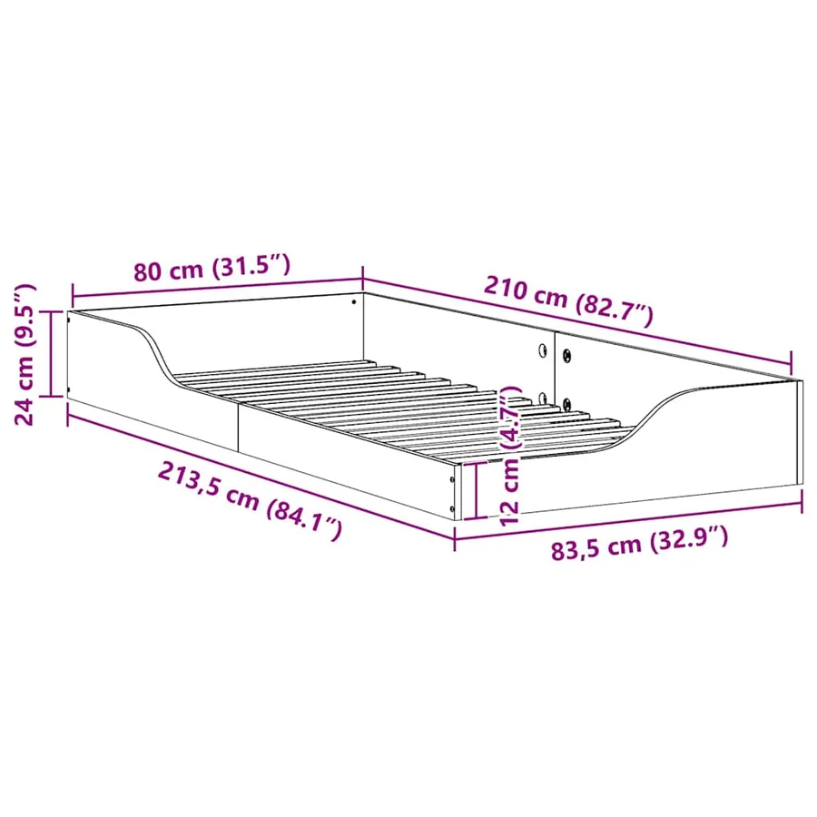 Cadre de lit Brun cire 80 x 210 cm Pin massif - 10