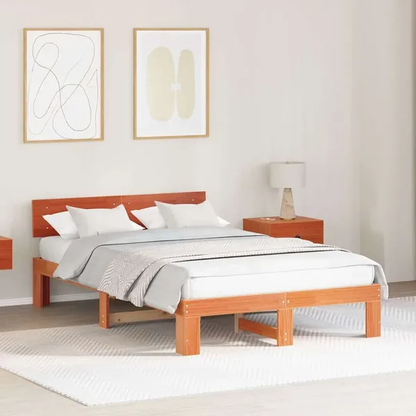 Cadre de lit avec tête de lit Brun cire 120 x 190 cm Pin massif