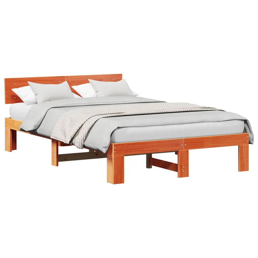 Cadre de lit avec tête de lit Brun cire 120 x 190 cm Pin massif - 2