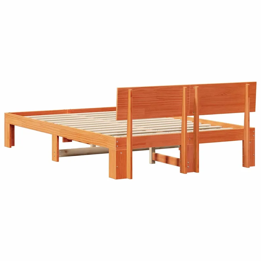 Cadre de lit avec tête de lit Brun cire 120 x 190 cm Pin massif - 7