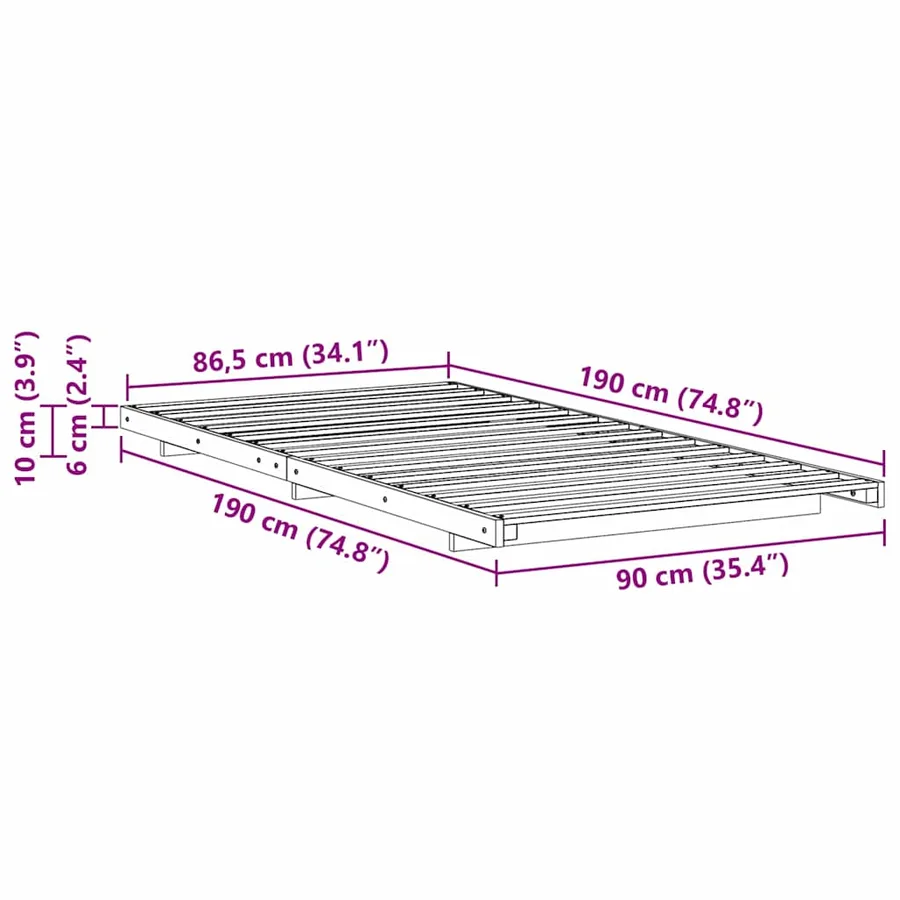 Cadre de lit Marron 90 x 190 cm Pin massif - 8