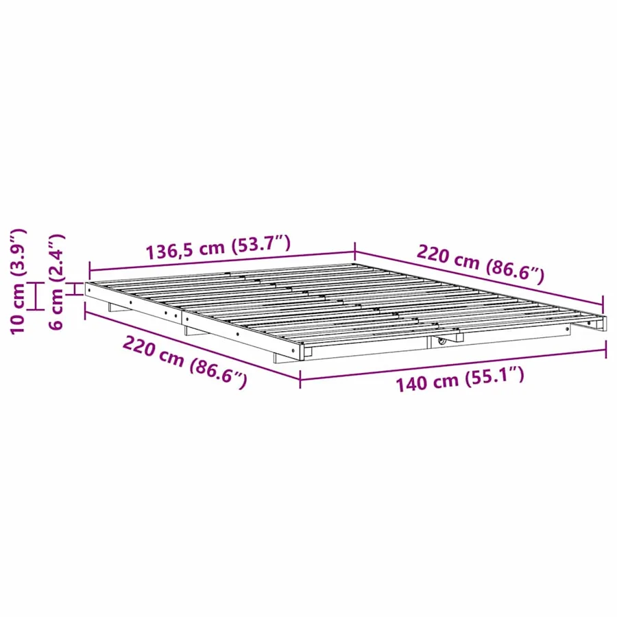 Cadre de lit Marron 140 x 220 cm Pin massif - 10