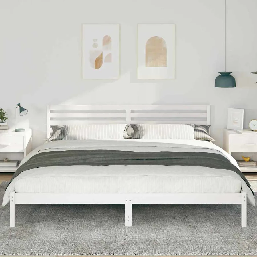 Cadre de lit avec tête de lit Blanc 200 x 220 cm Pin massif - 3