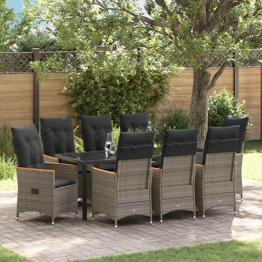 Ensemble de salle à manger pour jardin 9 pcs Gris polyrotin