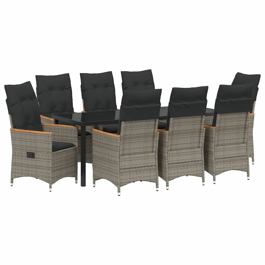 Ensemble de salle à manger pour jardin 9 pcs Gris polyrotin - 2