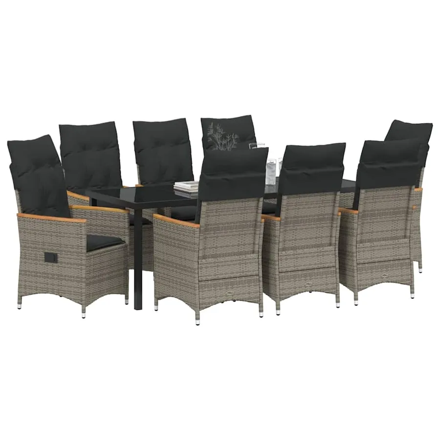 Ensemble de salle à manger pour jardin 9 pcs Gris polyrotin - 3