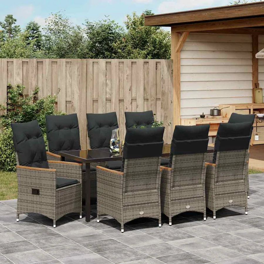 Ensemble de salle à manger pour jardin 9 pcs Gris polyrotin - 4