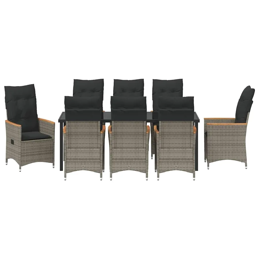 Ensemble de salle à manger pour jardin 9 pcs Gris polyrotin - 7