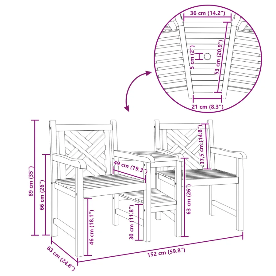 Chaises de jardin et d'extérieur 152 x 63 x 89 cm - 9