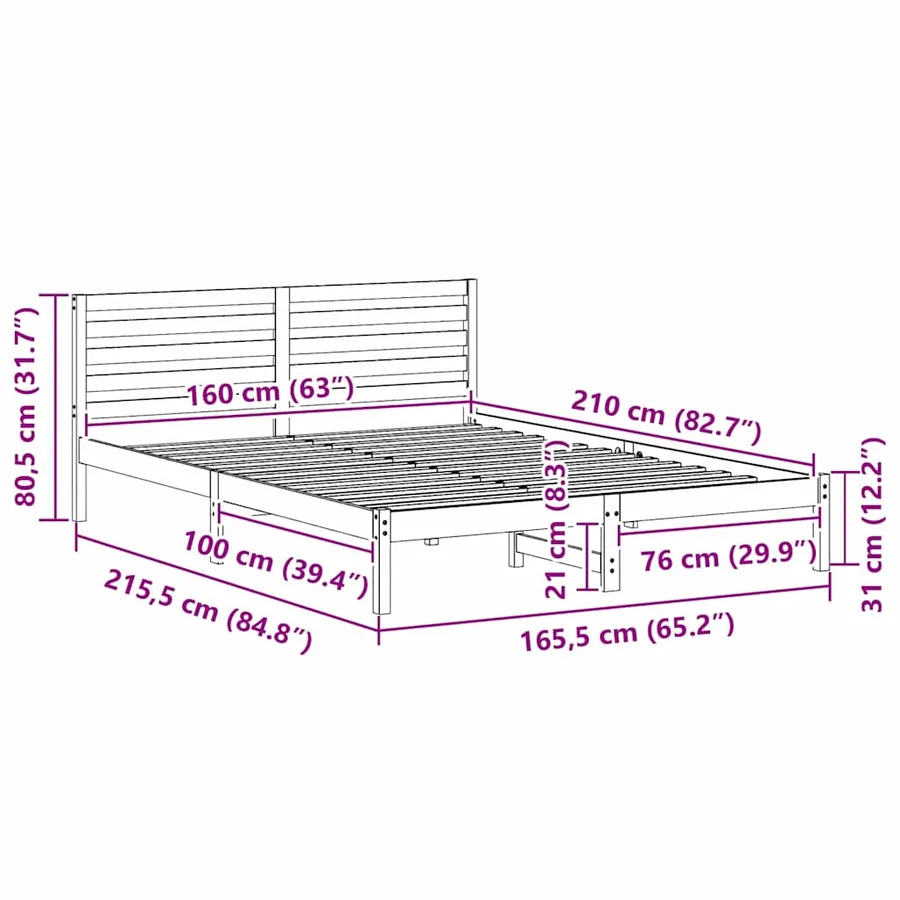 Cadre de lit avec tête de lit Marron 160 x 210 cm Pin massif - 8