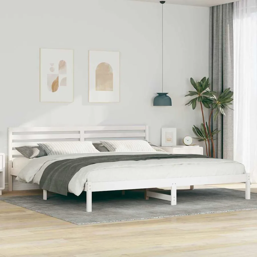 Cadre de lit avec tête de lit Blanc 200 x 210 cm Pin massif