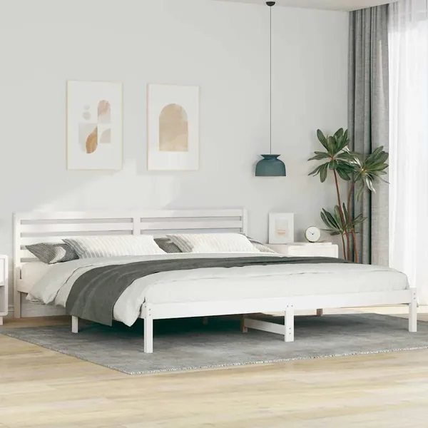 Cadre de lit avec tête de lit Blanc 200 x 210 cm Pin massif