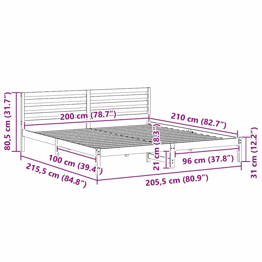 Cadre de lit avec tête de lit Blanc 200 x 210 cm Pin massif - 8