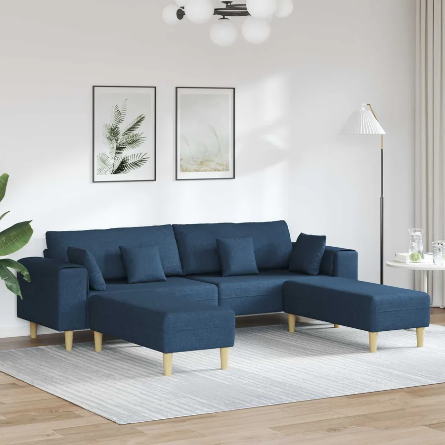 Canapé avec coussin 3 pcs Bleu tissu