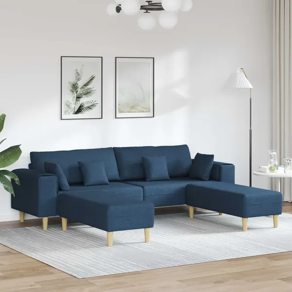 Canapé avec coussin 3 pcs Bleu tissu