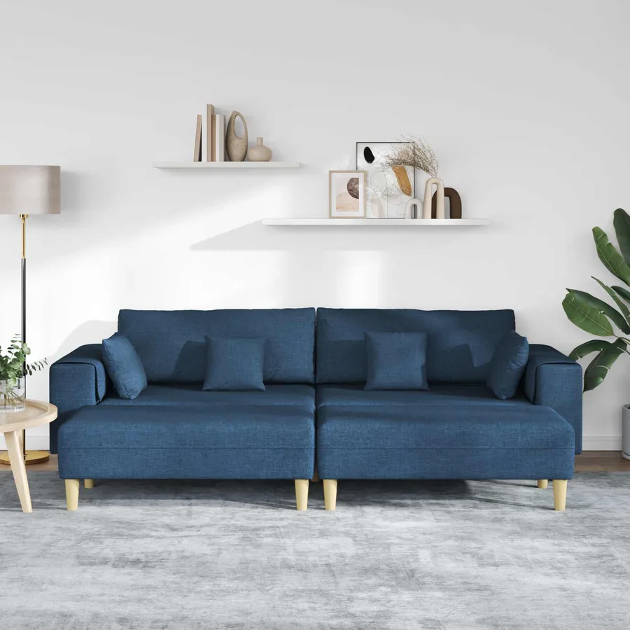 Canapé avec coussin 3 pcs Bleu tissu - 3