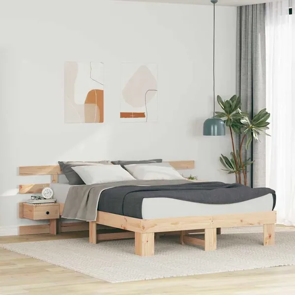 Cadre de lit avec tête de lit Marron 140 x 200 cm Pin massif