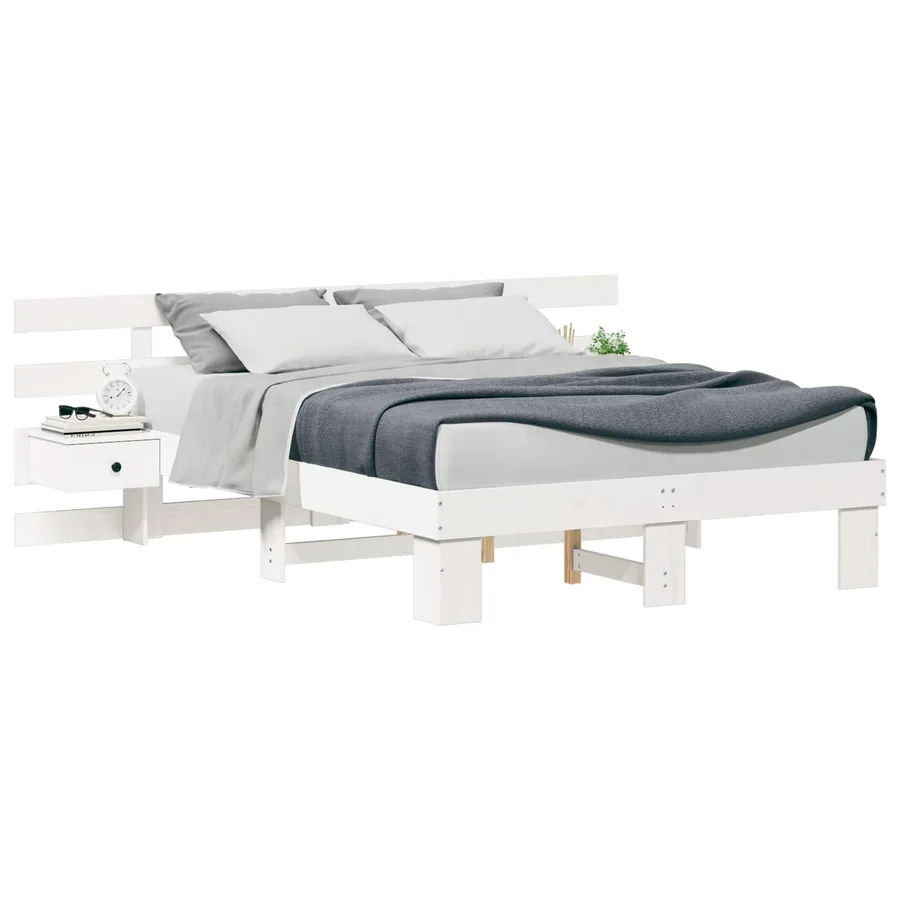 Cadre de lit avec tête de lit Blanc 140 x 190 cm Pin massif - 2