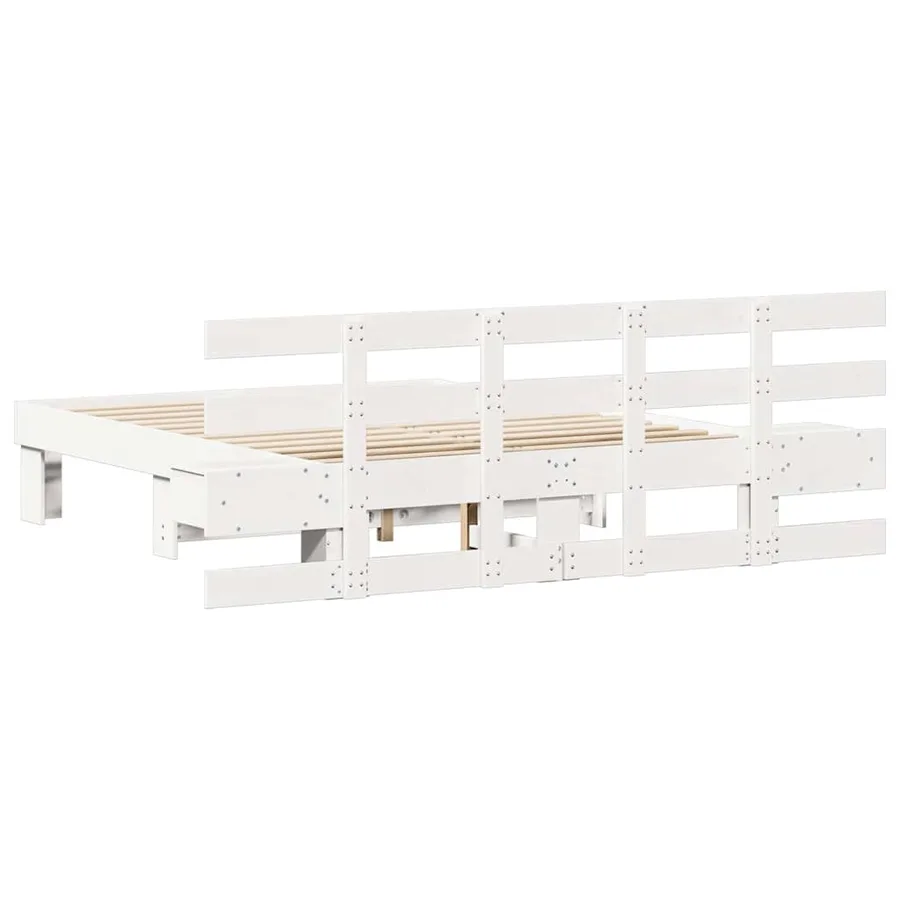 Cadre de lit avec tête de lit Blanc 140 x 190 cm Pin massif - 7