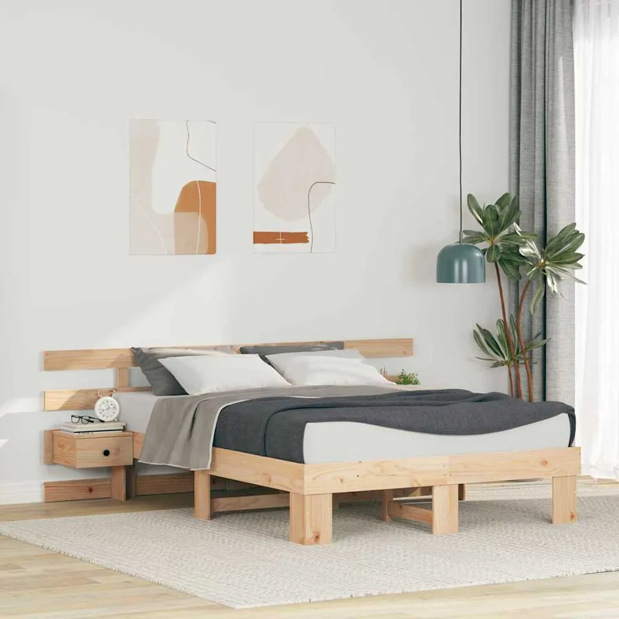 Cadre de lit avec tête de lit Marron 135 x 190 cm Pin massif