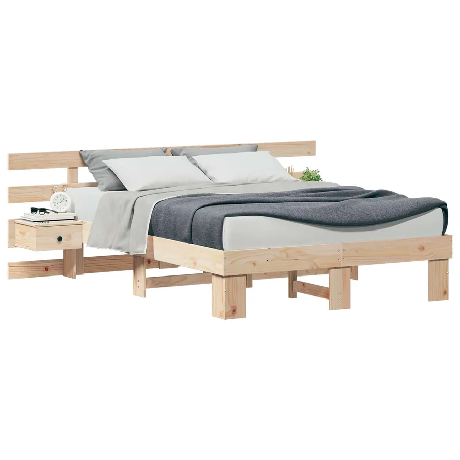 Cadre de lit avec tête de lit Marron 135 x 190 cm Pin massif - 2