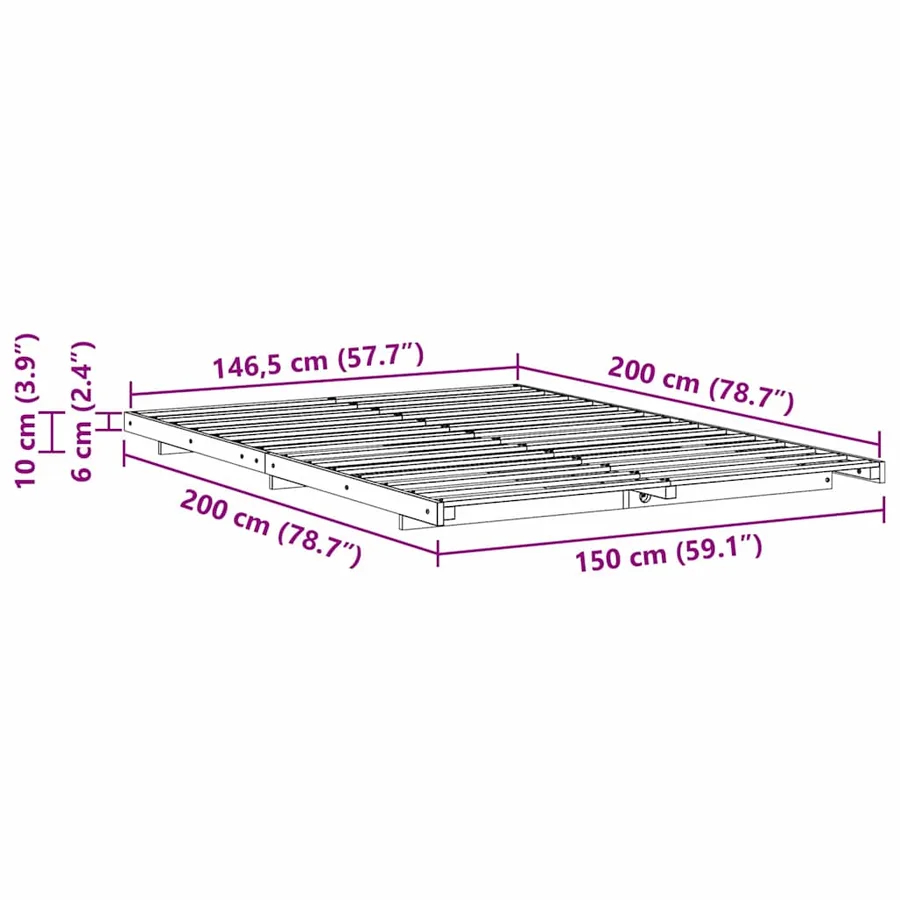 Cadre de lit Blanc 150 x 200 cm Pin massif - 8