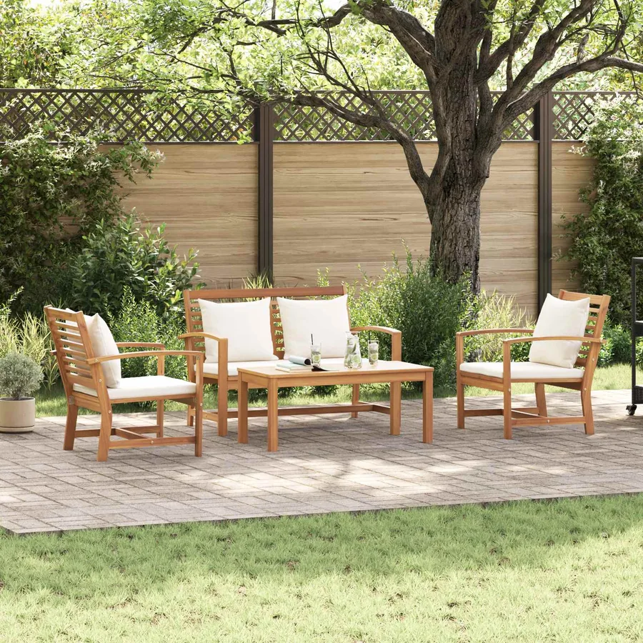 Ensemble de canapé de jardin 4 pcs Naturel Bois de teck massif