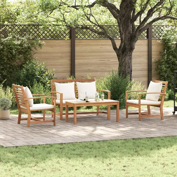 Ensemble de canapé de jardin 4 pcs Naturel Bois de teck massif
