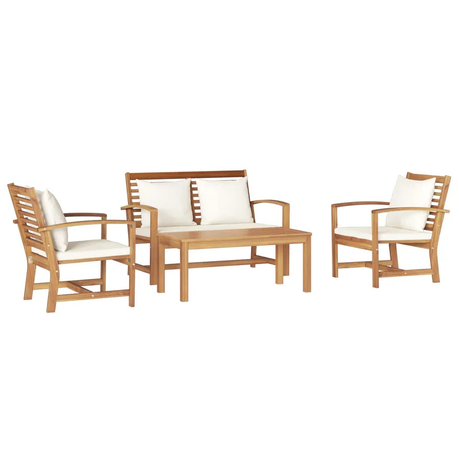 Ensemble de canapé de jardin 4 pcs Naturel Bois de teck massif - 2